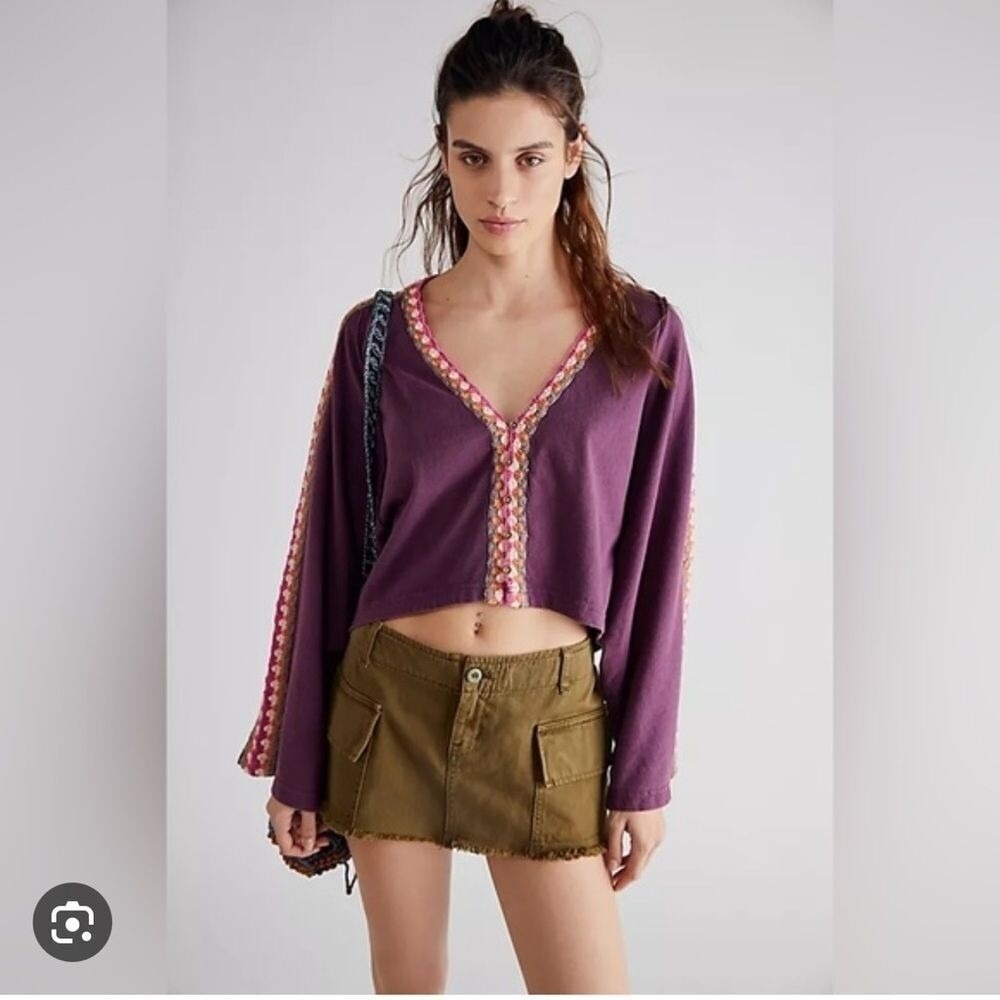 NWT Free People Crocheted Boho Something Good Long Sleeve Top Cardigan